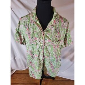 Mahogany Size XL Green Giraffe Print S/S Pajama Top Button Up
